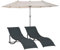 Outsunny Conjunto de Sombrilla Doble y 2 Tumbonas Plegables en Forma de S para Piscina Patio Jardín Terraza 4,55x2,65x2,38 m 165x61x63 cm Beige y Negro
