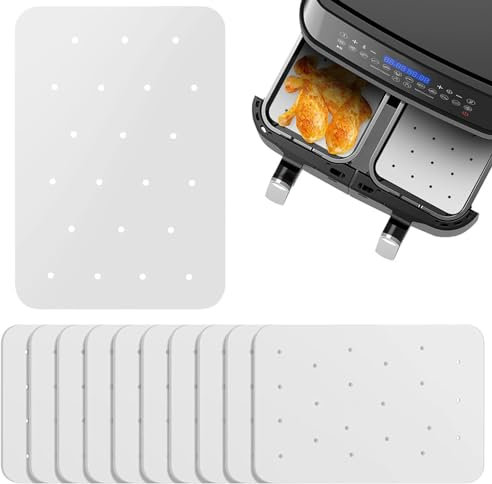 LuxeGlee 200pcs Air Fryer Paper Liners, Oil Absorbing Non-Stick Parchment Paper Perforated Parchment Paper Sheets for Ninja Foodi Dual Air Fryer, Steaming Paper for Air Fryer Steaming Basket, White