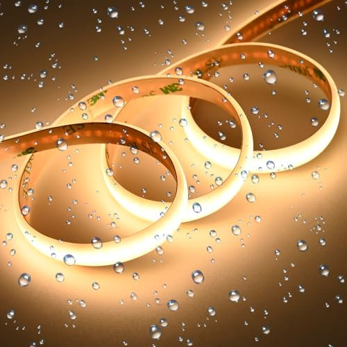 GOMING Diffus 24V 10M COB Ruban à LED Blanc Chaud 3000K Silicone Blanc Laiteux IP65 étanche 312LED/M 11W/M CRI 93+ Haute Luminosité 6300lm Flexible Bande LED pour Maison Décorer(Sans Alimentation)