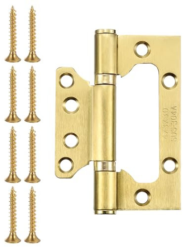 sourcing map 6Pcs 4x3 Inch Door Hinges Non-Mortise No Noise Stainless Steel Bifold Door Hinges with Mounting Screws Brushed Surface for Furniture Window, Gold