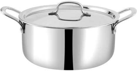 Nobel Triply Stainless Steel Cookware Saucepot with Stainless Steel Lid 2.5mm Thick SAS Bottom,Induction and Gas Base - Silver (22 cm with S.S.Lid)