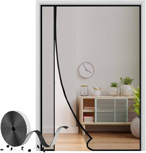 Rideau MagnéTique 150×270cm Noir Moustiquaire sur Mesure de Porte Pliable MagnétiquePour Les Portes Coulissantes, Les Balcons et Les Terrasses