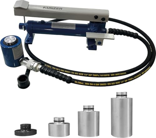 KUNZER HL1001D-SET Auspresswerkzeugsatz für NFZ-Räder, ideal, Hochwertige | im stabilen Metallkoffer, für das Lösen von LKW-Rädern, Zylinder Höhe: 88 mm, Kapazität: 10 t, hydraulischer Hub: 38 mm
