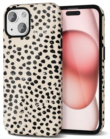 Svanove Cheetah Print Phone Case for iPhone 15 Case Girly Trendy Leopard Pattern, Retro Cool Animal Print, Luxury Cute Case for Women, Aesthetic Y2k Hard Shell Plastic, Beige Polka Dots