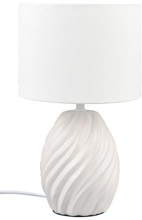 Reality Leuchten Lámpara de Mesa MELVA R51771031, Base Cerámica Blanco Mate, Tela Blanca, excl. 1x E14