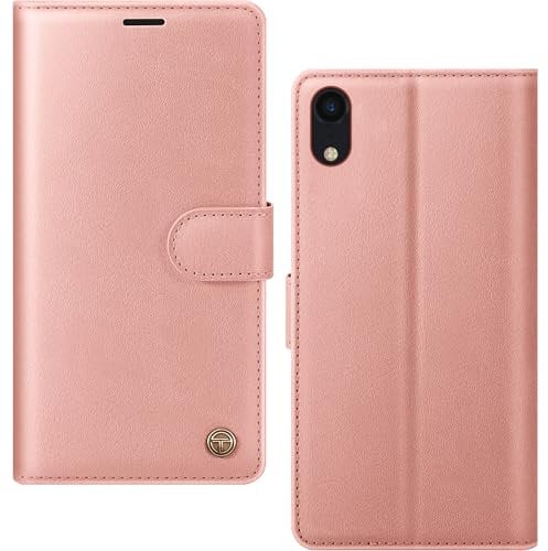 AIMOYU for iPhone XR Case, Flip Wallet Leather Phone Case with [4 Card Slots] [Kickstand] [RFID Blocking] Magnetic Protective Shockproof Cover for iPhone XR Phone Case - Pink