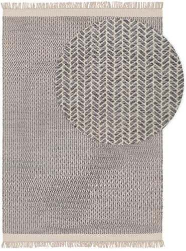 benuta Pure Wollteppich Kim - Grau 160x230 cm - Baumwolle,Wolle - Rechteckig & im Style: Ikat, Hygge & Cozy, Minimalistisch - Pflegeleicht für Wohnzimmer Schlafzimmer