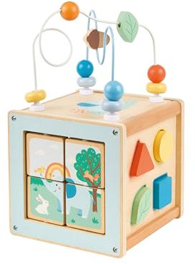 Lelin Lernspielzeug 10350 Holzspielzeug Activity Cube Motorikwürfel Labyrinth