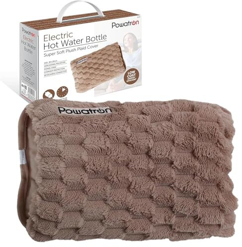 Buystarget Electric Hot Water Bottle Ultra Soft Cover Rechargeable Bed Hand Warmer Massaging Therapy Heat Pad Cozy Overheat Protection Low Cost Energy Saving Detachable Connector (Brown Plaid Plush)