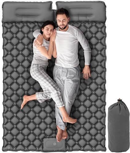YITAHOME Isomatte Selbstaufblasend 2 Personen 195x120 Ultraleichte Camping Luftmatratze mit Eingebaute Pumpe und Kissen, Camping Matratze mit Tragetasche und Fußpumpe für Reisen (Dunkel Grau)