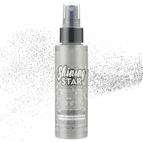 LOPHE Glitzer Spray Haare und Körper, 100 ml Glitter Spray für Face und Body, Body Glitter Spray für Haut Haar Powder Glitzerspray Haare Körper Für Weihnachten Rave Party, Silber (1 Stücke)
