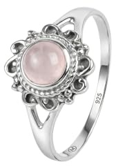 mantraroma Silberring Damen Rosenquarz 925 – Cabochon Edelstein Ring