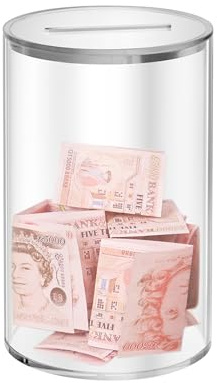 Klare Acryl Spardose zum öffnen 8× 8× 13cm Transparent Spardose Sparschwein für Erwachsene Kinder