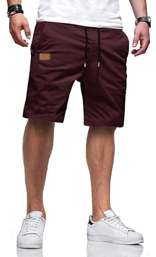 TARAINYA Coton-Twill Short Homme avec Poches Taille Elastique | 97%Coton;3%élasthanne;Coupe Classique;Légèrement Extensible;Plage;Décontracté;été
