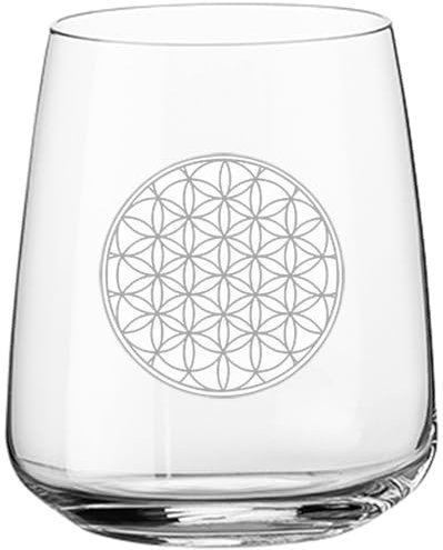 Graviertes Wasserglas 360 ml – Blume des Lebens – Sacred Geometry Glas – Geschenkidee – Lasergravur – Achtsamkeit & Energie