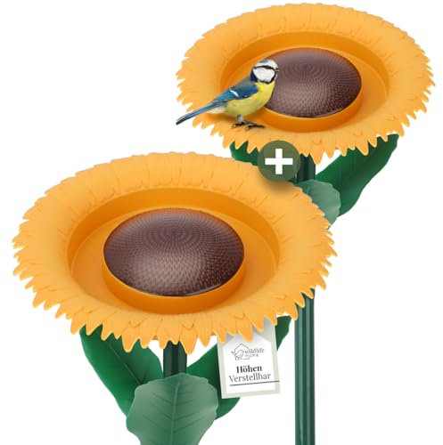 WILDLIFE HOME Trink- & Futterblume 2 Stück I Vogeltränke stehend für Wildvögel 60cm I Vogelfutterspender mit Ständer, Vogelfutterstation, Futterspender für Vögel im Garten 2er Set
