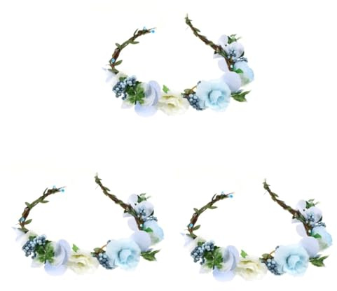 BELLIFFY 3 Teiliges Kranz Tiara, Verstellbar, Kopfstück, Verstellbarer Blumenkranz, Festival Party Kopfstück, Blumenkranz, Festival Party Zubehör, Festival Party Tiara, Langlebige