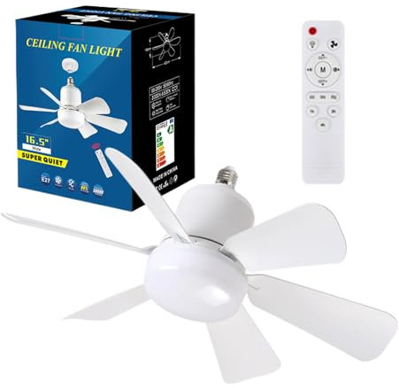 Ceiling Fan with Lights and Remote, E27 Bayonet Screw in Ceiling Fans Lights, Dimmable Led Outdoor Lights with Fan, Small Bulb Fans for Bedroom Kitchen Bathroom Garage, 42cm 30W
