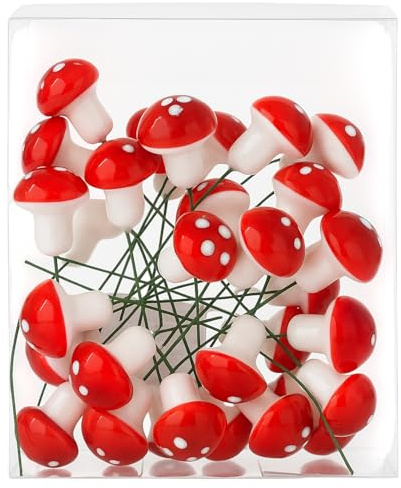MIJOMA Set Deko Fliegenpilze mit Drahtstecker – Weihnachtsdeko & Bastelzubehör – Pilz-Deko rot-weiß – vielseitig einsetzbar (Klein – 30er Set (ca. 25 mm))