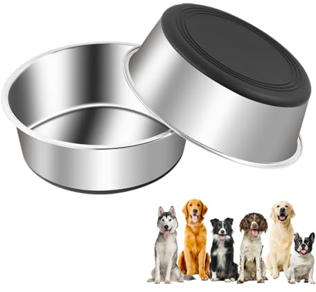 CREVICE Stainless Steel Dog Bowl Set - 22cm (1750ml), Pack of 2 | Non-Slip Silicone Base, Perfect for Food and Water Bowls for Medium Large Dogs - Dishwasher Safe