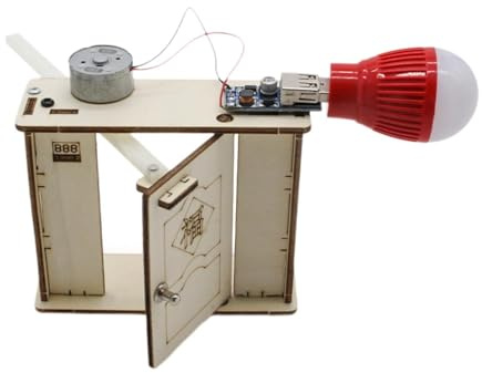 SUIOPPYUW Modell eines handbetriebenen Stromgenerators aus Holz: Spielerisches Lernen der Stromerzeugung für Kinder – Tragbares Spielzeug mit Türöffnung