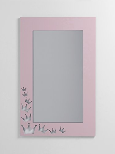 DECOHOGAR.SHOP Specchio da parete rettangolare per bambini - Piccole corone - 47 x 70 cm - Laccato rosa