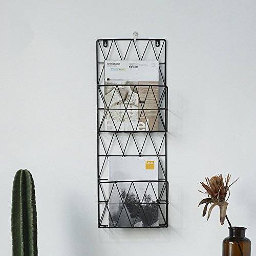 WAYER Wand-zeitschriftenhalter, Metall prospekthalter Magazin-Regale Kreativ Einfache Moderne Wall hangings Perforiert Wohnzimmer Büro und zu Hause-schwarz 26x8x70cm(10x3x28inch)