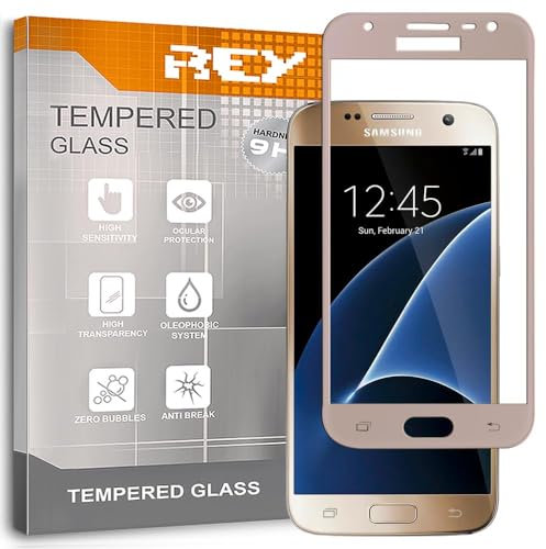 REY 3D Bildschirmschutz aus gehärtetem Glas für Samsung Galaxy S7 Edge Gold, Displayschutzfolie 9H+ Härte, Anti-Kratzen-Öl-Bläschen, Voller Schutz, 3D, 4D, 5D