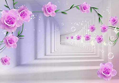 wandmotiv24 Photo murale couloir de bulles d'eau de fleurs roses XL 350 x 245 cm - 7 pièces photo, papier peint non tissé M4777