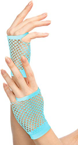 Balinco Rockige Netzhandschuhe 80er / 90er Jahre für Damen & Mädchen (Hellblau)