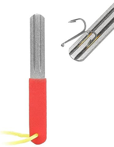 Fish Hook Sharpener, Double Sided Diamond File Sports Fishing Hook Hone, Fishhook Sharpening Whetstone with Handle 400/800 Grits Diamond Fish Hook Grinding File for Fishing