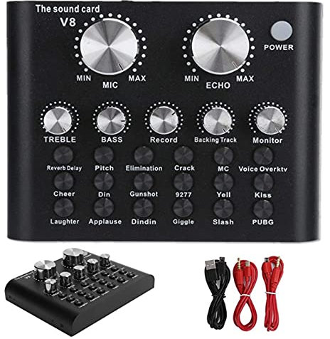 Bluetooth Sound Mixer Board, Live Soundkarte Bluetooth Typ Audio Mixer, Voice Changer Soundkarte mit Soundeffekten für Musikaufnahmen Karaoke