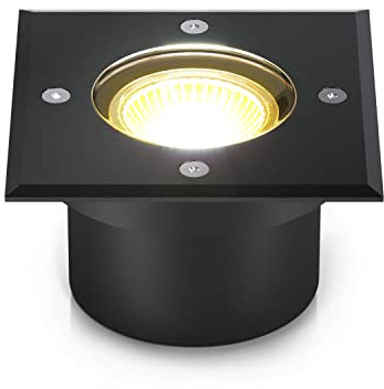 lambado® LED Bodenstrahler für Außen - extra flach, befahrbar & wasserdicht inkl. 5W Strahler warmweiss dimmbar - Schwarz eckige Bodenleuchte/Bodeneinbaustrahler IP67 für Terrasse & Garten