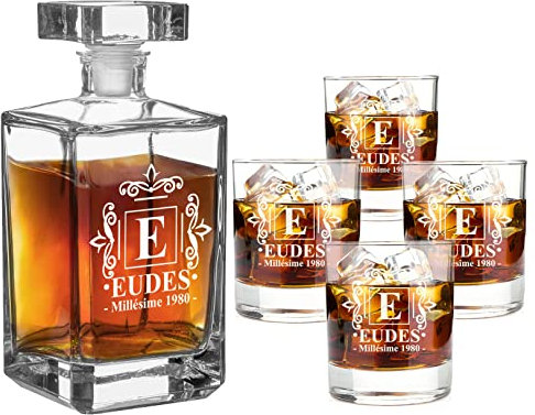 Bouteille Whisky Personnalisee avec verres à whisky Set à whisky personnalisé 700ml avec + 4pcs. Verres 270ml