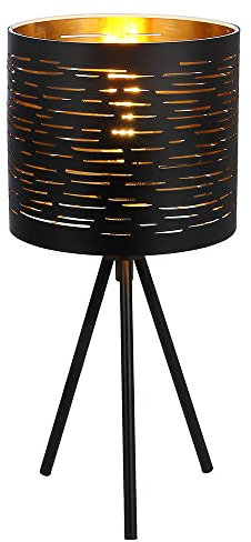 etc-shop Tischleuchte Beistellleuchte Tischlampe Schirmleuchte Schlafzimmer 3-Bein Leselampe in schwarz gold,rund Dekorstanzungen Metall, 1x E14 Fassung, DxH 17x35 cm