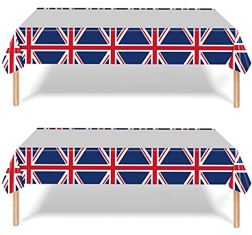 YAAVAAW 2Pcs 220 * 130cm Union Jack Table Covers,King Charles III England Table Cloth Union Jack Party Plastic Tablecloth,GB Tablecover for Street Party Decor,National Events VJ Day,UK Tableware