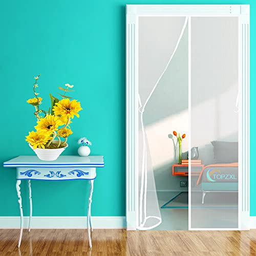 Door Screens for Keeping Out Flies, 180x200cm Double Magnetic Fly Screens for Patio Doors, Fly Nets for Doors Cover Nets with Magnets, White, 663 Size