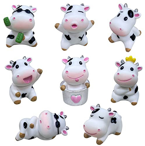 LTHERMELK 8 Stück Mini Kuh Kuscheltier – Harz Ornamente für Kuchen Dekoration und Garten Deko Kindergeburtstag-Kuh Deko-Cow Geburtstagsdeko