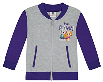 ONOMATO! Paw Patrol Skye & Everest Kinder Mädchen College Jacke, Süße Übergangsjacke für Kids, Offizielles Lizenzprodukt, Baumwolle & Reißverschluss, Lila & Grau, Größe 110-116