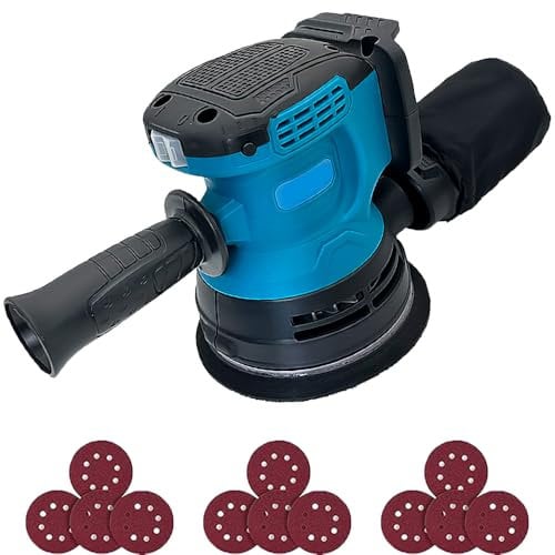 Cordless Random Orbit Sander, Electric Random Sander with 125mm 4Pcs Sandpapers, for Wood, Polishing, Sanding, Compatible with Makita 18V Lithium-ion Batteries(Body Only, Not Included Batteries)