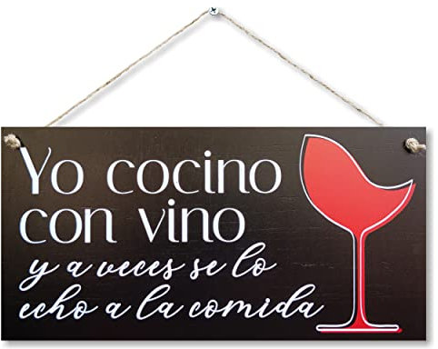 CARISPIBET Yo cocino con vino adorno colgante chistoso para la cocina placa decorativa humoristica decoración del hogar 15 x 30 cm