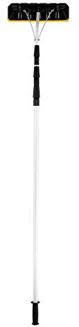 GYMAX Dach Schneeräumer Teleskopstange Länge 200-630 cm Alu Schneeschaufel Schneeschieber mit Rutschfester Griff Dachrechen zur Schneeräumung