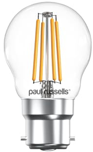 paul russells LED Filament Golf Ball Light Bayonet Cap B22, 40w Equivalent G45 Bulbs, BC 4.5W 470LM Mini Globe 2700K Warm White Lamps, Chandelier Energy Saving Lightbulbs, Pack of 1