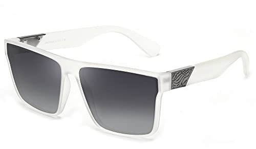 Jim Halo Retro Polarized Sunglasses Men Women, Flat Top Square Driving Glasses UV400 Clear Grey