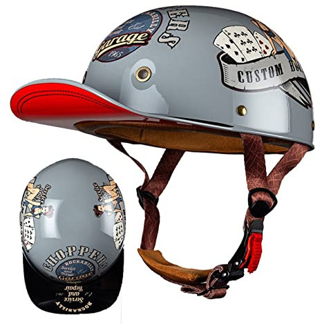 Demi Casque De Moto pour Hommes Femmes Rétro Casque Mobylette Bols Casquette De Baseball avec Dégagement Rapide Jet Casques Ouverts ECE Homologué 3,M:54-57CM