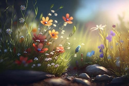 adrium Acryl-Bild 120 x 80 cm: Frühling sonnige Wiese mit Blumen. Abbildung AI generativ (199040247)