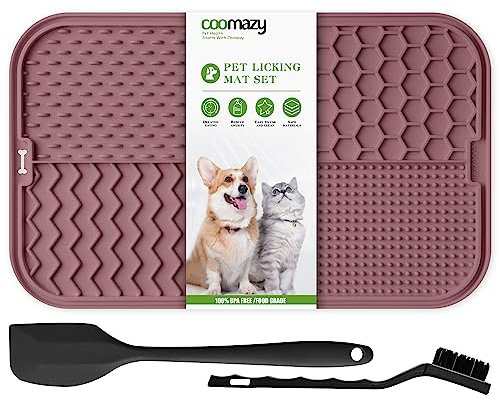 Coomazy leckmatte Hund Schleckmatte Hund mit Silikonspatel und Bürste Gross Leckmatte für Hunde Baden, Fellpflege(Rosa,20 * 30)