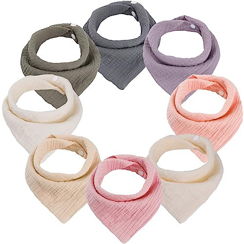 WD&CD 8 Stück Baby Dreieckstuch Lätzchen, Doppellagig Weiche & Absorbierende Musselin Halstüch Sabberlätzche mit 2 Verstellbares Druckknopf für Baby, Kleinkinder, Neugeborene,Jungen,Mädchen-Pink Lila