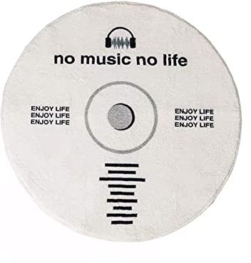 Wokii CD-Disc-Bodenmatte, Musikaufzeichnung, schwarzer runder Teppich, kreativer CD-förmiger Teppich, runder Teppich, rutschfeste Bodenmatte, Teppich für Schlafzimmer, Wohnzimmer, Heimdekoration