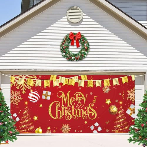 Ftabernam 1,8 x 4 m Weihnachten Garagentor Banner Dekoration Merry Christmas Garage Banner